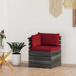 Kampinė sodo sofa iš palečių su pagalvėlėmis (pušies mediena)