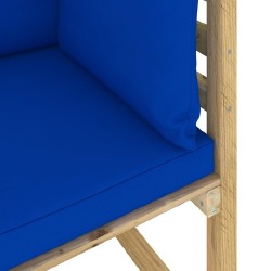 Kampinė sodo sofa su pagalvėlėmis, mėlynas, impregnuota pušis - Foteliai, sofos