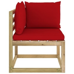 Kampinė sodo sofa su pagalvėlėmis, raudonas, impregnuota pušis - Foteliai, sofos
