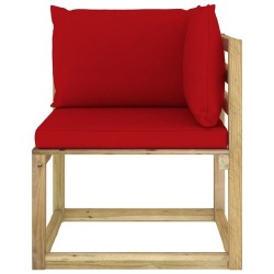 Kampinė sodo sofa su pagalvėlėmis, raudonas, impregnuota pušis - Foteliai, sofos