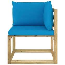 Kampinė sodo sofa su pagalvėlėmis, švieisiai mėlynas, impregnuota pušis - Foteliai, sofos