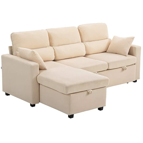 Kampinė sofa-lova, Dvipusė, Su daiktadėže, Smėlio, 205 × 76 × 135 cm