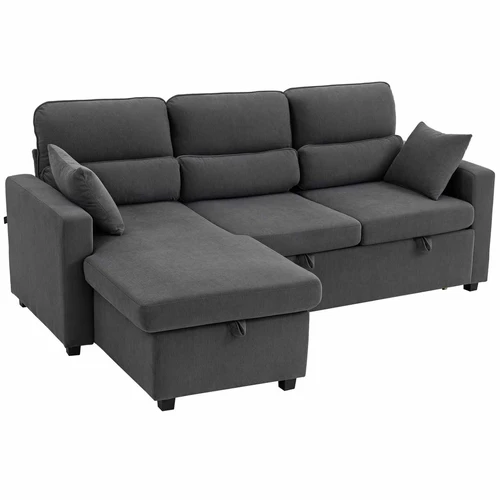 Kampinė sofa-lova, kairinė arba dešininė, su šezlongu ir daiktadėže, 205 × 76 × 135 cm