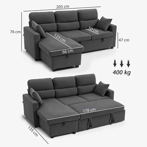 Velvetinė sofa-lova su kišeninėmis spyruoklėmis