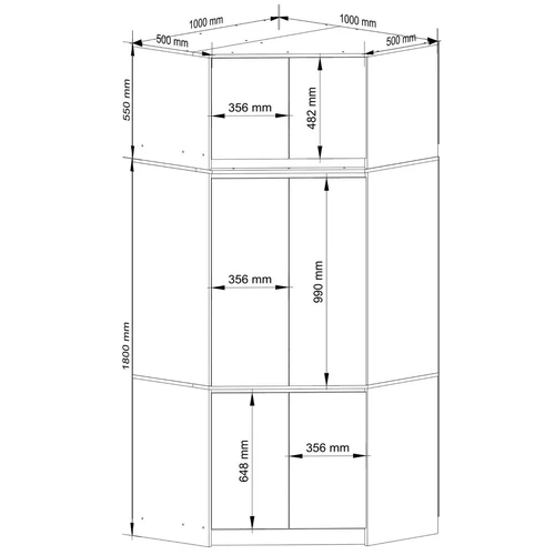 Kampinė spinta AkordV2 S100, 6 durys, rudos spalvos, 100 × 235 × 50 cm - Spintos, spintelės