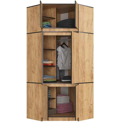 Kampinė spinta AkordV2 S100, 6 durys, rudos spalvos, 100 × 235 × 50 cm - Spintos, spintelės