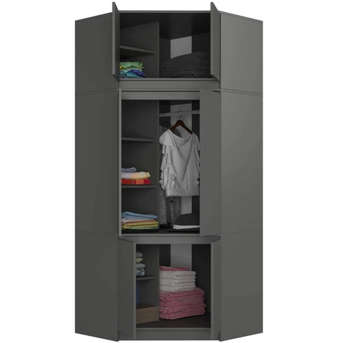 Kampinė spinta S100, su antstatu, 6 durimis, pilkos spalvos, 100 × 235 × 50 cm - Spintos, spintelės