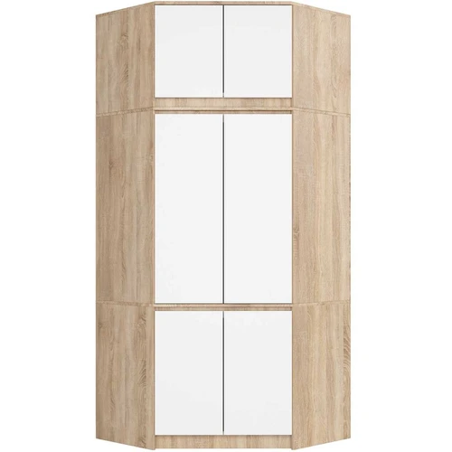 Kampinė spinta S100, su antstatu, 6 durimis, rudos/baltos spalvos, 100 × 235 × 50 cm