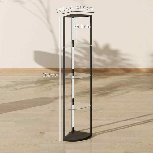 Kampinis LED toršeras, 5 lentynos, Juodas, 41,5 × 29,5 × 162 cm - Toršerai