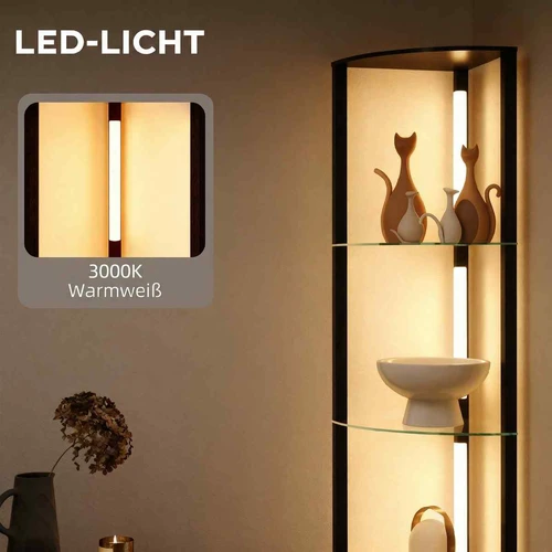 Kampinis LED toršeras, 5 lentynos, Juodas, 41,5 × 29,5 × 162 cm - Toršerai