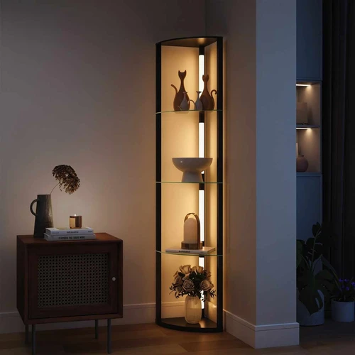 Kampinis LED toršeras, 5 lentynos, Juodas, 41,5 × 29,5 × 162 cm - Toršerai