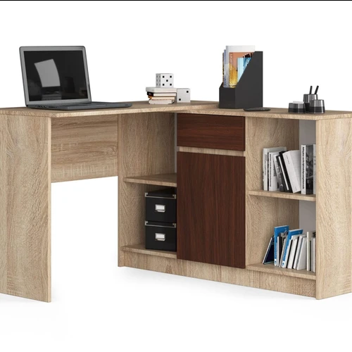 Kampinis rašomasis stalas NORE B-17, ąžuolo/tamsiai rudos spalvos