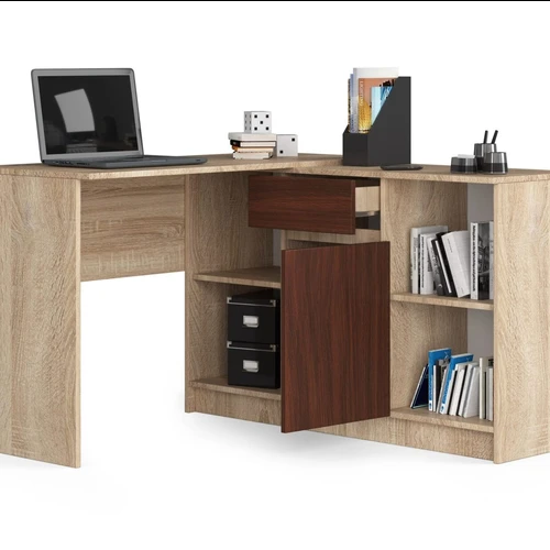 Modernus rašomasis stalas su 6 lentynomis ir stalčiais