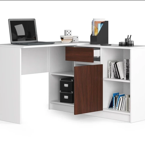 Praktiškas kampinis stalas su papildoma saugykla