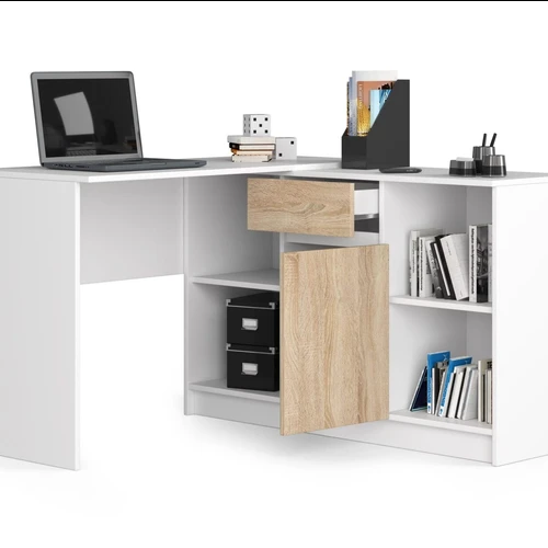 Dviejų spalvų laminuotas kampinis stalas su ekranu