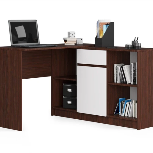 Kampinis rašomasis stalas NORE B-17, tamsiai rudas/baltas