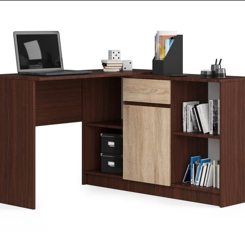 Kampinis rašomasis stalas NORE B-17, tamsiai rudos/ąžuolo spalvos