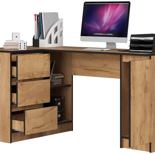 Kampinis stalas B20 su stalčiais ir atviromis lentynomis