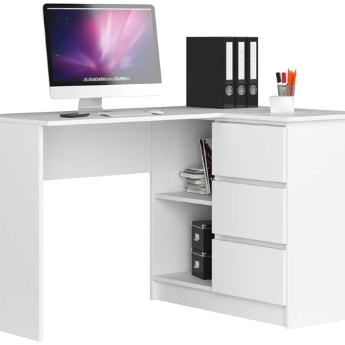 Kampinis rašomasis stalas NORE B16, dešininis, baltas