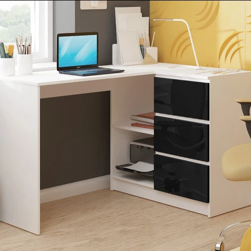 Patogus kompiuterio stalas su trimis stalčiais ir akrilo fasadais