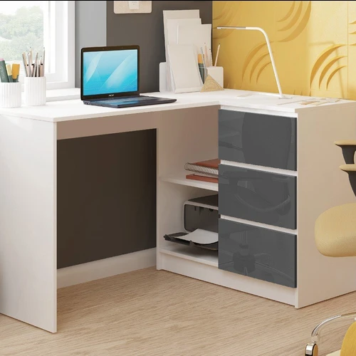 Stilingas kampinis stalas su ABS kraštais ir akrilo technologija