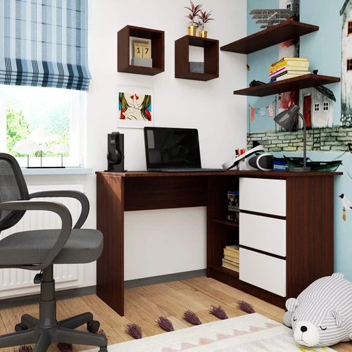 Elegantiškas biuro stalas su baltais fasadais