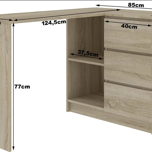 Erdvus kampinis stalas su metaliniais kreiptuvais ir lengvu surinkimu