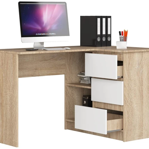 Modernus kampinis stalas sodominio ąžuolo arba baltos spalvos