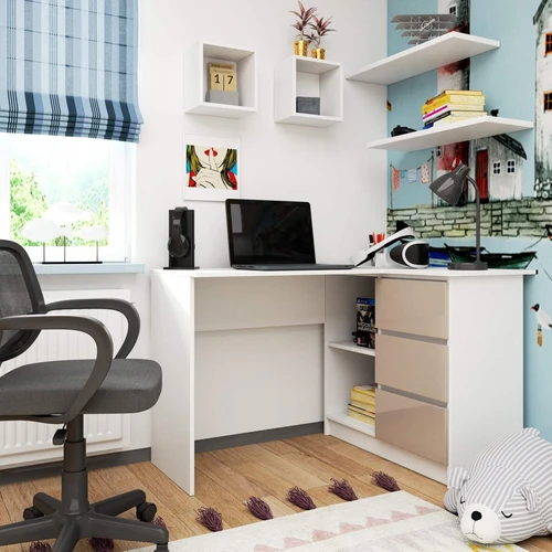 Kampinis stalas su 1,6 cm storio plokšte ir atspariu trinčiai apdirbimu