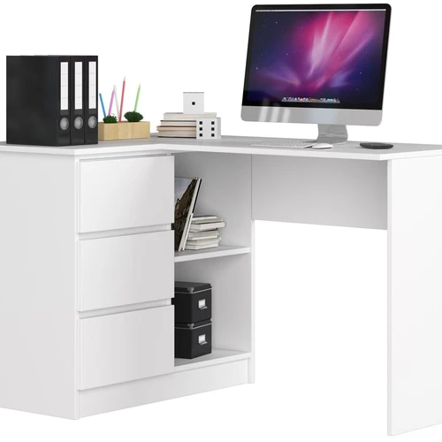 Kampinis rašomasis stalas NORE B16, kairinis, baltas