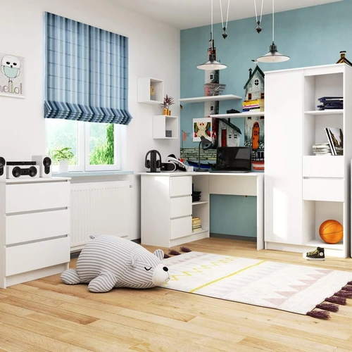 Universalus baltas stalas su metaliniais kreiptuvais