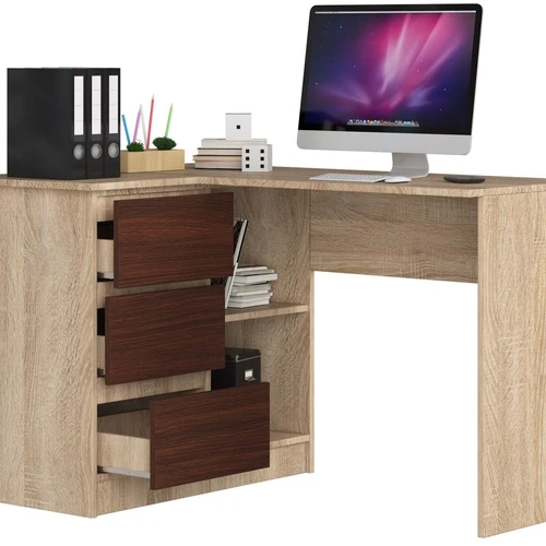 Ervytis rašomasis stalas su trimis stalčiais ir dviem lentynomis