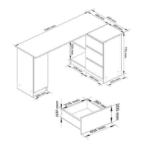 Kampinis rašomasis stalas su ABS fanera ir 2 metų garantija