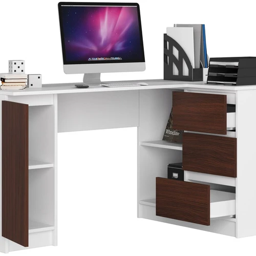 Baltas/tamsiai rudas stalas su L formos stalviršiu