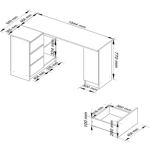 Stilingas rašomasis stalas su blizgiais fasadais