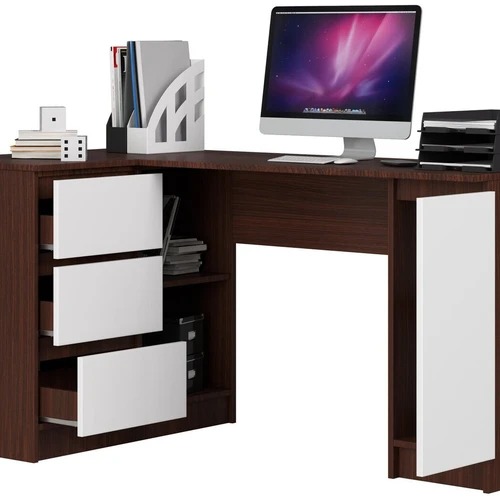 Elegantiškas baltas stalas su tamsiai rudu korpusu