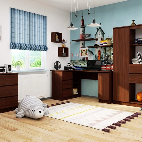 Tamsiai rudas stalas su B20 stalčiais ir sklandžiu veikimu