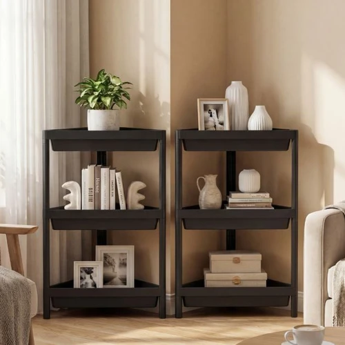 Kampinių lentynų komplektas, 2 vnt., 3 pakopos, Juoda/balta, 25,4 × 67,31 × 44,45 cm - Vonios lentynos