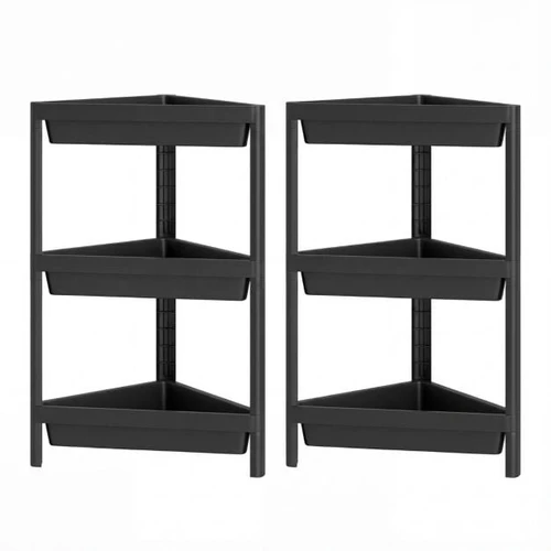 Kampinių lentynų komplektas, 2 vnt., 3 pakopos, Juoda/balta, 25,4 × 67,31 × 44,45 cm - Vonios lentynos