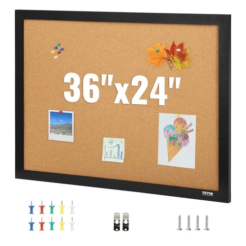 Kamštinė lenta 36x24 colių su MDF rėmeliu ir 10 smeigtukų