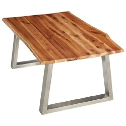 Kavos staliukas, 100x60x40cm, akacijos masyvas ir plienas - Žurnaliniai (kavos) staliukai