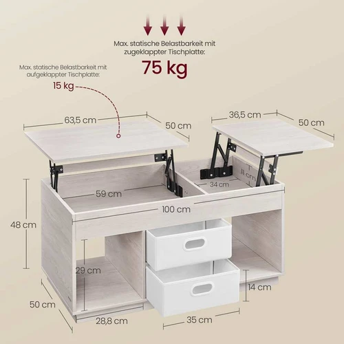 Funkcionalus sulankstomas kavos staliukas 27,5 kg