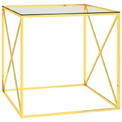 Kavos staliukas, auksinis, 55x55x55cm, plienas ir stiklas