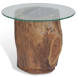 Kavos staliukas iš tikmedžio ir stiklo, 50x40cm - Žurnaliniai (kavos) staliukai