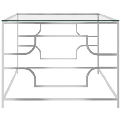 Kavos staliukas, sidabrinis, 120x60x45 cm, plienas ir stiklas - Žurnaliniai (kavos) staliukai