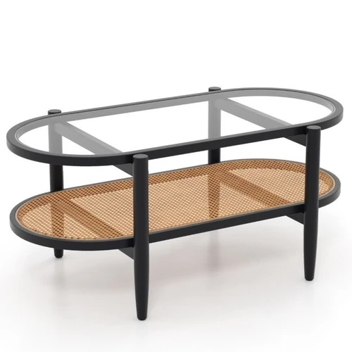 Kavos staliukas, su 2 lentynomis, ruda/juoda, 101,6 × 55,88 × 46,99 cm