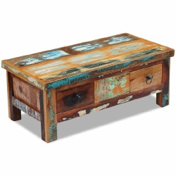 Kavos staliukas su stalčiais, 90x45x35 cm, perdirbta mediena - Žurnaliniai (kavos) staliukai