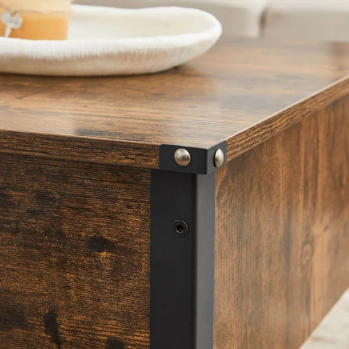 Vintažinis ruda-juodas kavos staliukas iš medžio drožlių plokščių ir plieno