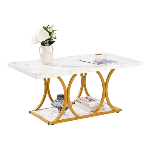 Kavos staliukas VEVOR ZH633, 2 pakopų, Balta, 100 × 45 × 55 cm