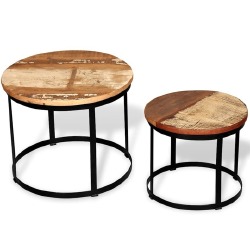 Kavos staliuko komplektas, 2d., perdirbtos medienos masyvas, apvalus - Žurnaliniai (kavos) staliukai